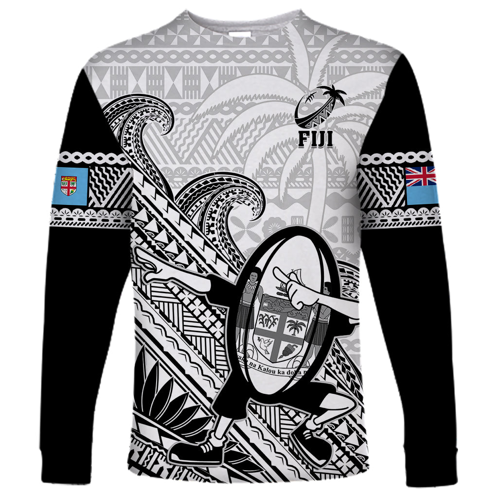 Fiji Tapa Rugby Long Sleeve Shirt Flying Fijian 2023 World Cup With Dabbing Ball - Wonder Print Shop