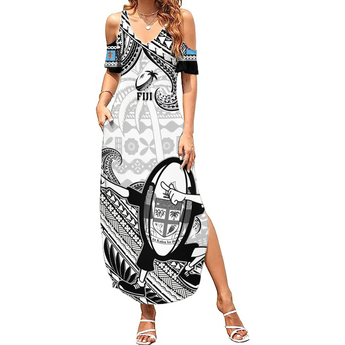 Fiji Tapa Rugby Summer Maxi Dress Flying Fijian 2023 World Cup With Dabbing Ball - Wonder Print Shop