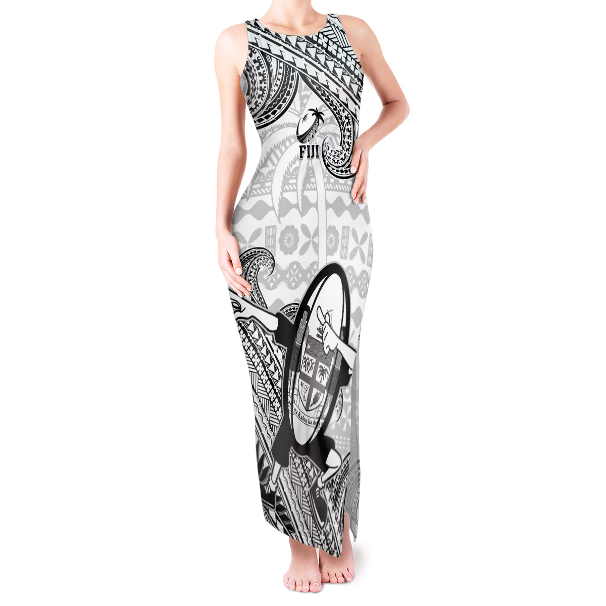 Fiji Tapa Rugby Tank Maxi Dress Flying Fijian 2023 World Cup With Dabbing Ball - Wonder Print Shop