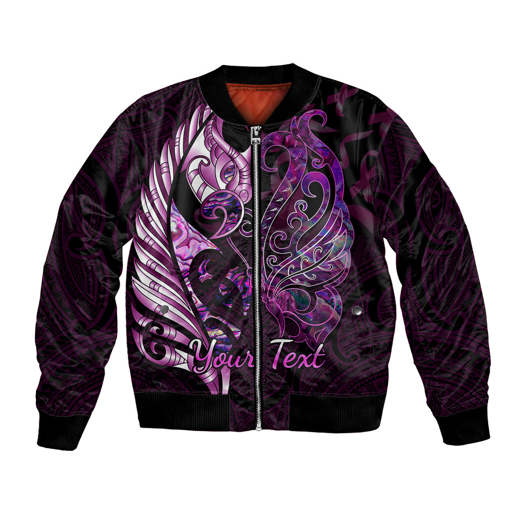 Personalised New Zealand Breast Cancer Bomber Jacket Fight Like A Girl Pink Manaia Fern With Paua Shell - Wonder Print Shop