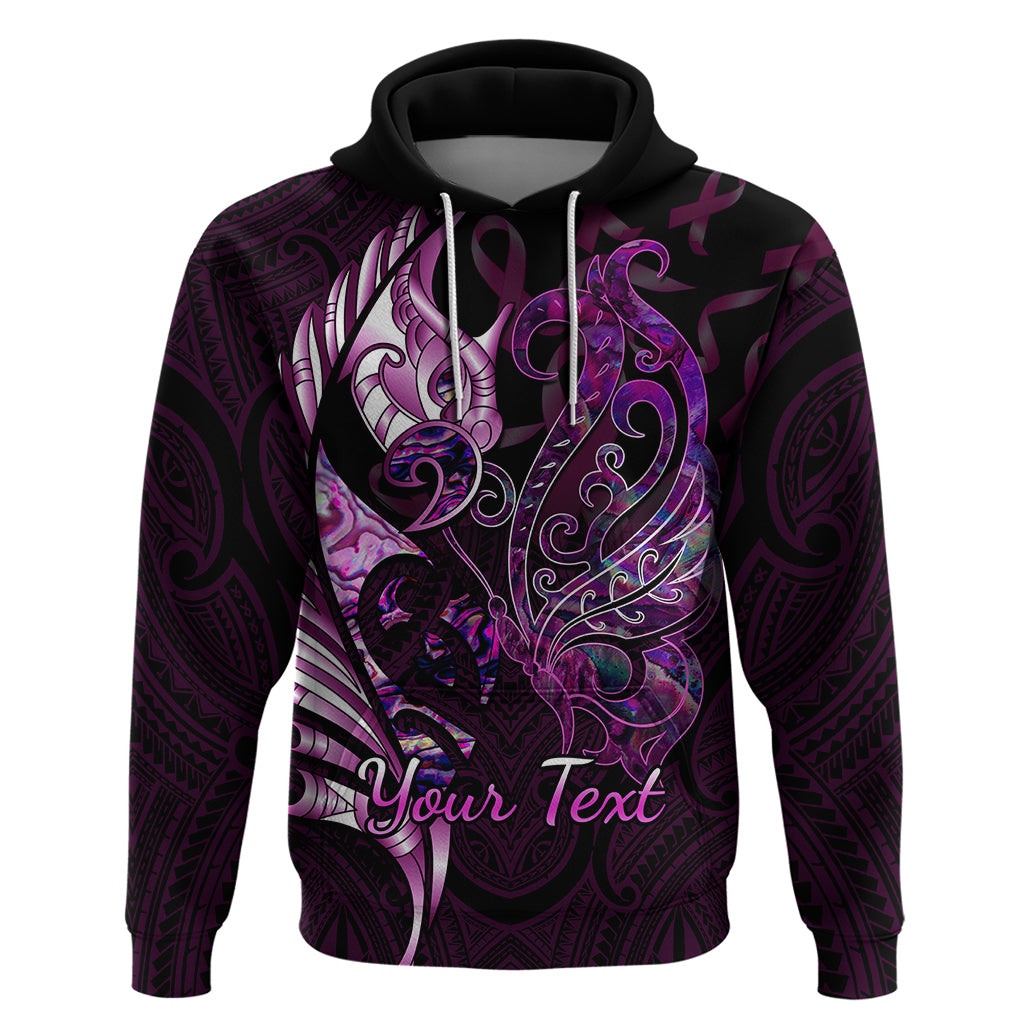 Personalised New Zealand Breast Cancer Hoodie Fight Like A Girl Pink Manaia Fern With Paua Shell - Wonder Print Shop