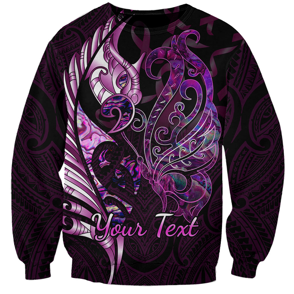 Unisex dark purple long-sleeve sweatshirt with purple dragon graphic and 'Your Text'.