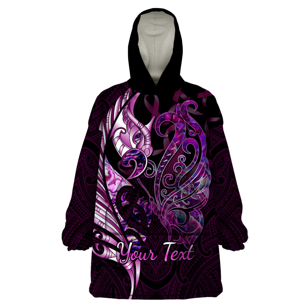 personalised-new-zealand-breast-cancer-wearable-blanket-hoodie-fight-like-a-girl-pink-manaia-fern-with-paua-shell