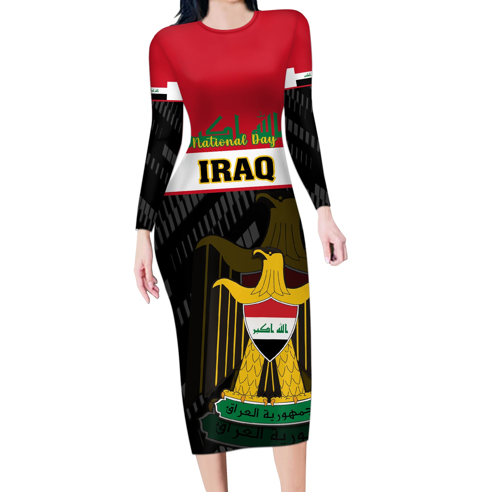 iraq-national-day-long-sleeve-bodycon-dress-iraqi-coat-of-arms-with-flag-style