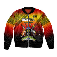 Unisex red bomber jacket with full-zip front and Uganda graphic on chest
