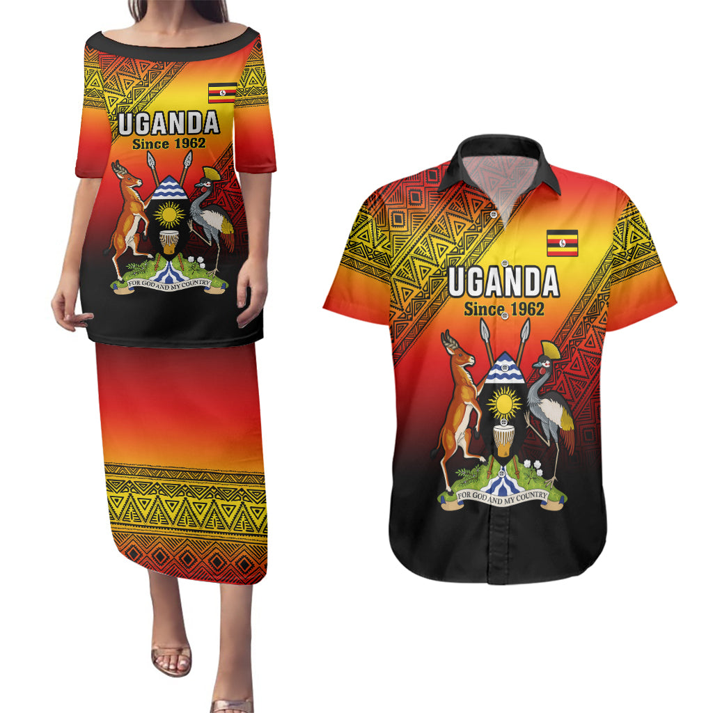 Uganda Independence Day Couples Matching Puletasi Dress and Hawaiian Shirt Jamhuri ya Uganda Happy 61st Anniversary - Wonder Print Shop