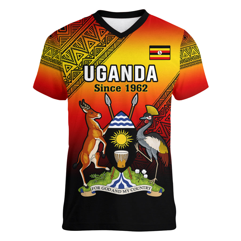 Uganda Independence Day Women V Neck T Shirt Jamhuri ya Uganda Happy 61st Anniversary - Wonder Print Shop