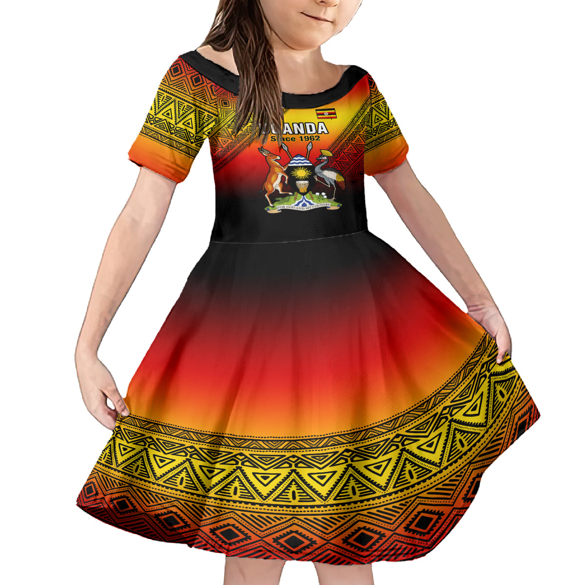 Personalised Uganda Independence Day Kid Short Sleeve Dress Jamhuri ya Uganda Happy 61st Anniversary - Wonder Print Shop