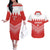 Custom Bahrain Football Couples Matching Off The Shoulder Long Sleeve Dress and Hawaiian Shirt Muharabi Dilmun Sporty Style - Wonder Print Shop