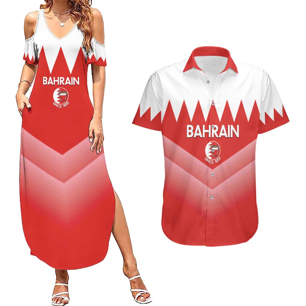 Custom Bahrain Football Couples Matching Summer Maxi Dress and Hawaiian Shirt Muharabi Dilmun Sporty Style - Wonder Print Shop