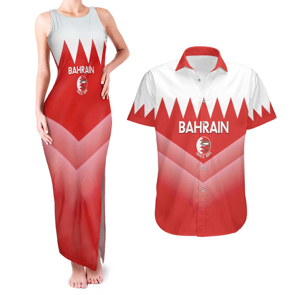 Custom Bahrain Football Couples Matching Tank Maxi Dress and Hawaiian Shirt Muharabi Dilmun Sporty Style - Wonder Print Shop