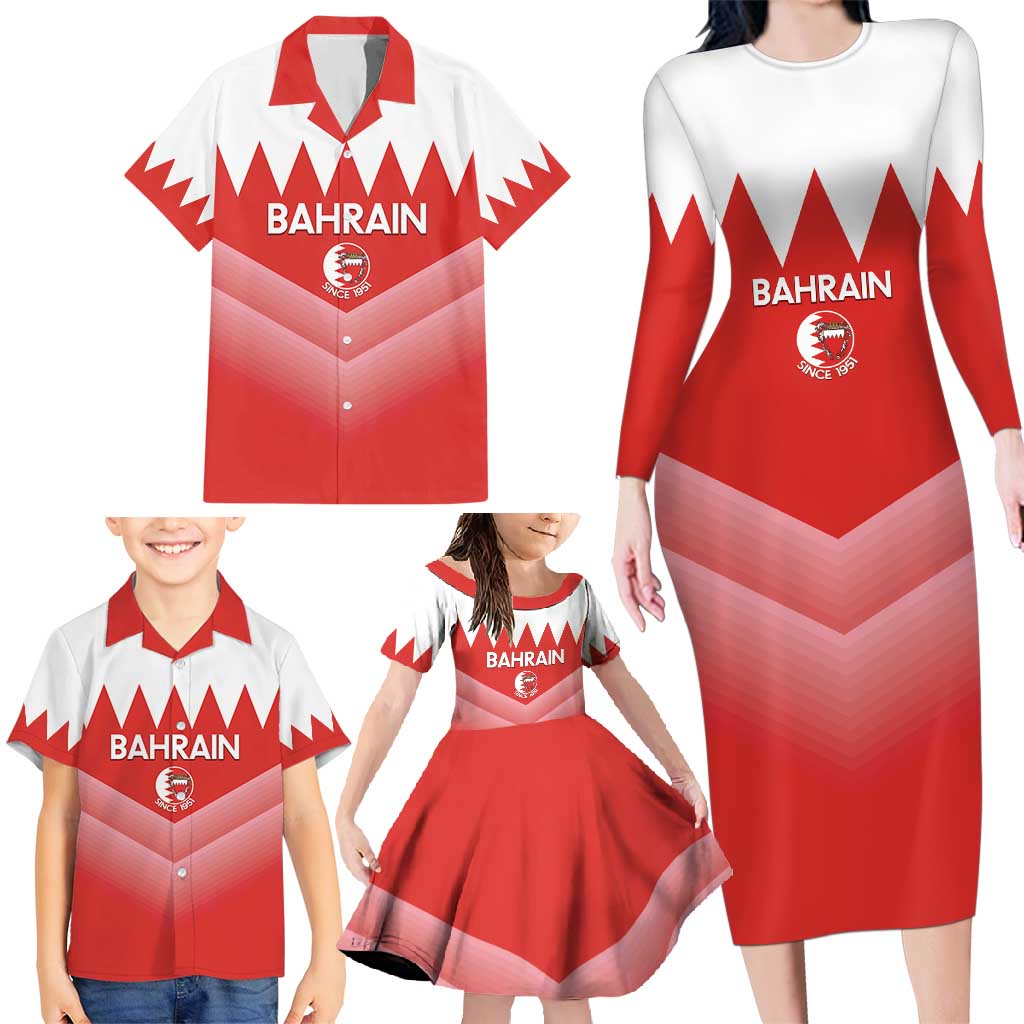 Custom Bahrain Football Family Matching Long Sleeve Bodycon Dress and Hawaiian Shirt Muharabi Dilmun Sporty Style - Wonder Print Shop