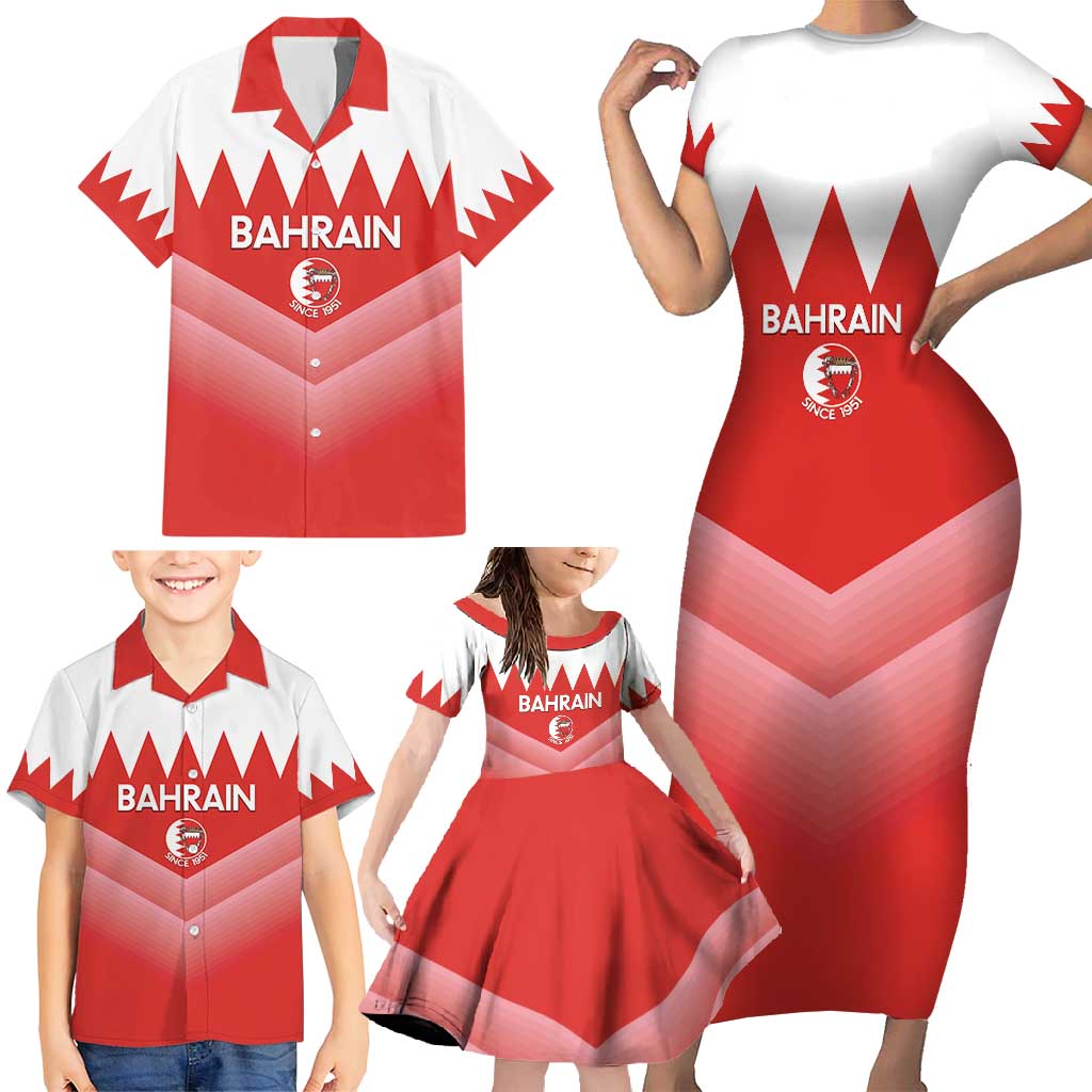 Custom Bahrain Football Family Matching Short Sleeve Bodycon Dress and Hawaiian Shirt Muharabi Dilmun Sporty Style - Wonder Print Shop