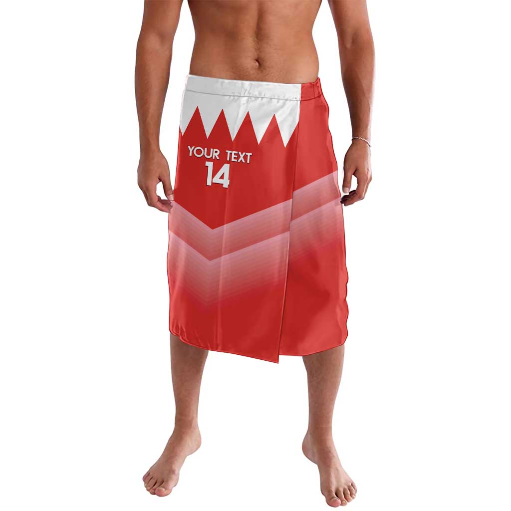 Red football lavalava with white waistband, 'Your Text 14' print and chevron design