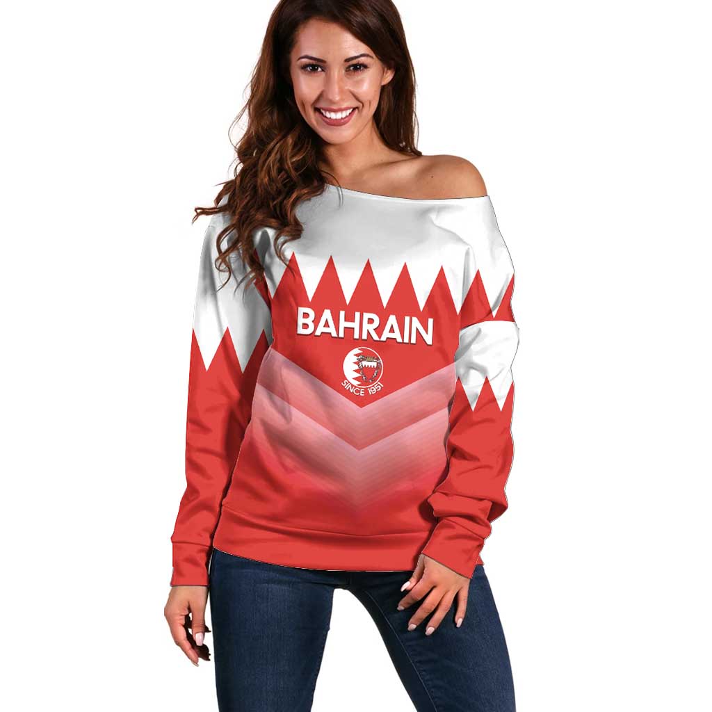 Custom Bahrain Football Off Shoulder Sweater Muharabi Dilmun Sporty Style - Wonder Print Shop