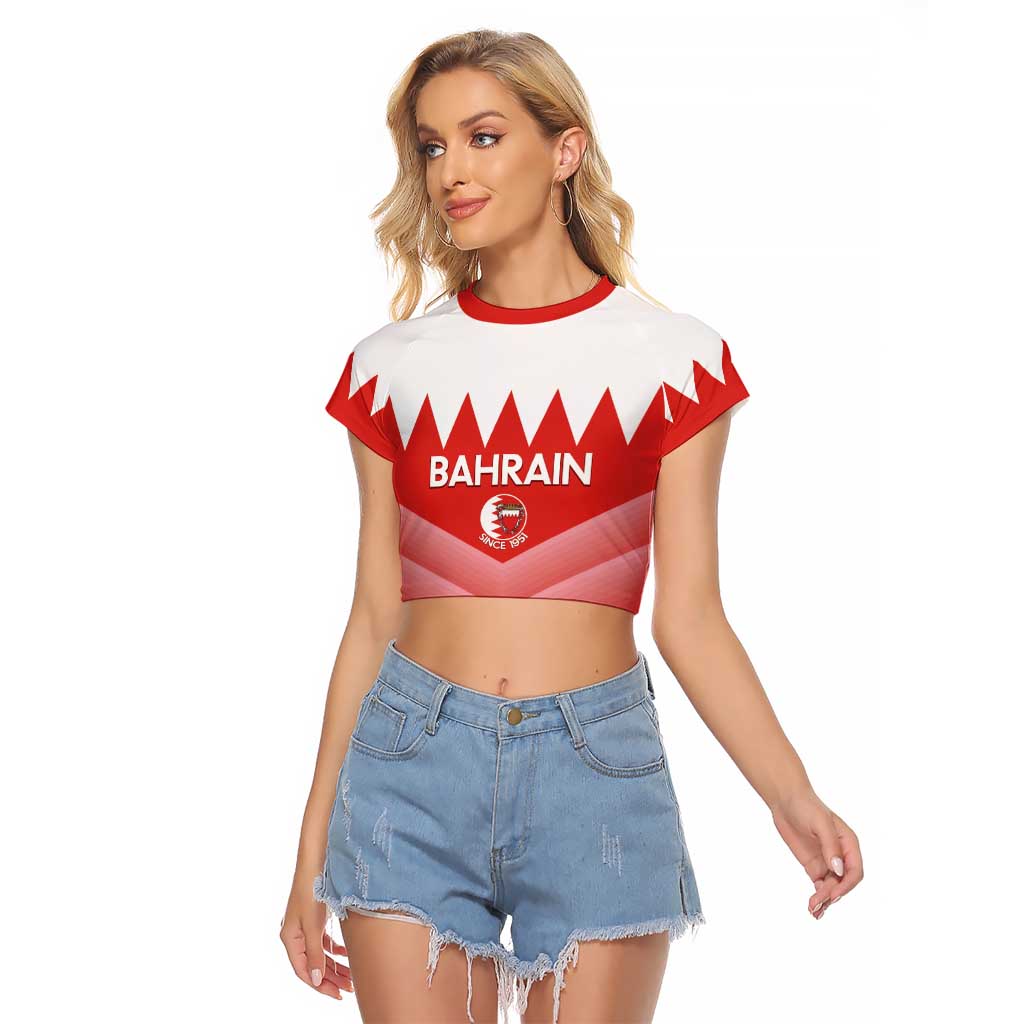 Custom Bahrain Football Raglan Cropped T Shirt Muharabi Dilmun Sporty Style - Wonder Print Shop