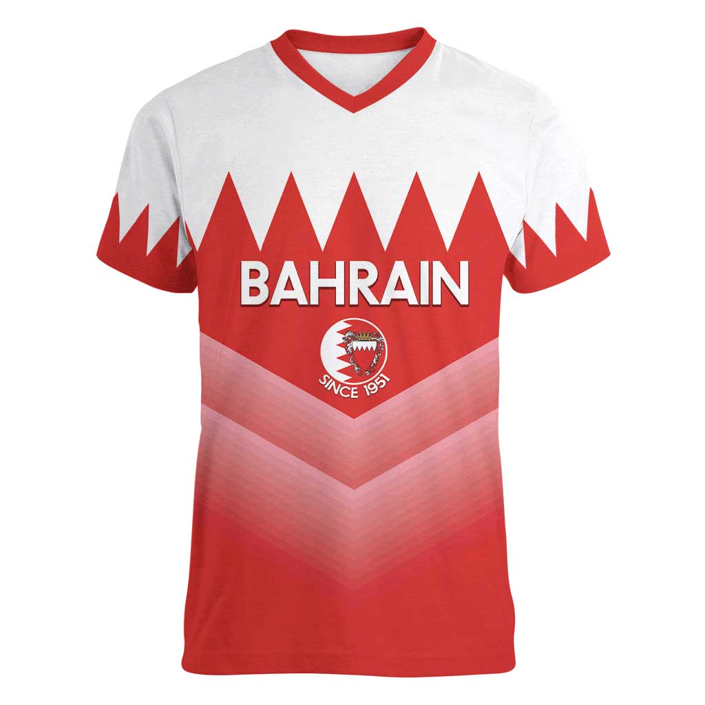 Custom Bahrain Football Women V-Neck T-Shirt Muharabi Dilmun Sporty Style - Wonder Print Shop