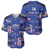 Blue rugby baseball jersey front and back, cherry blossom print, Japan Brave Blossoms and 14