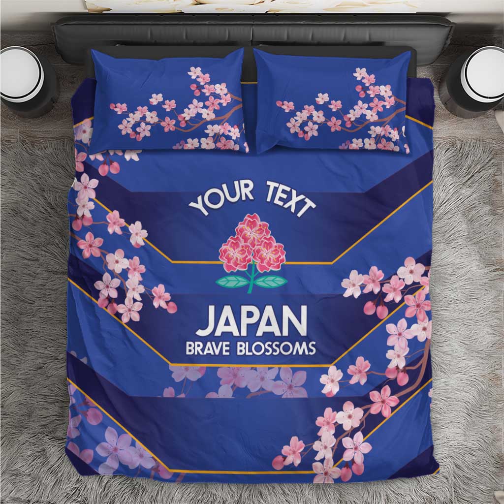 Blue bedding set with duvet and two pillowcases, cherry blossom floral design