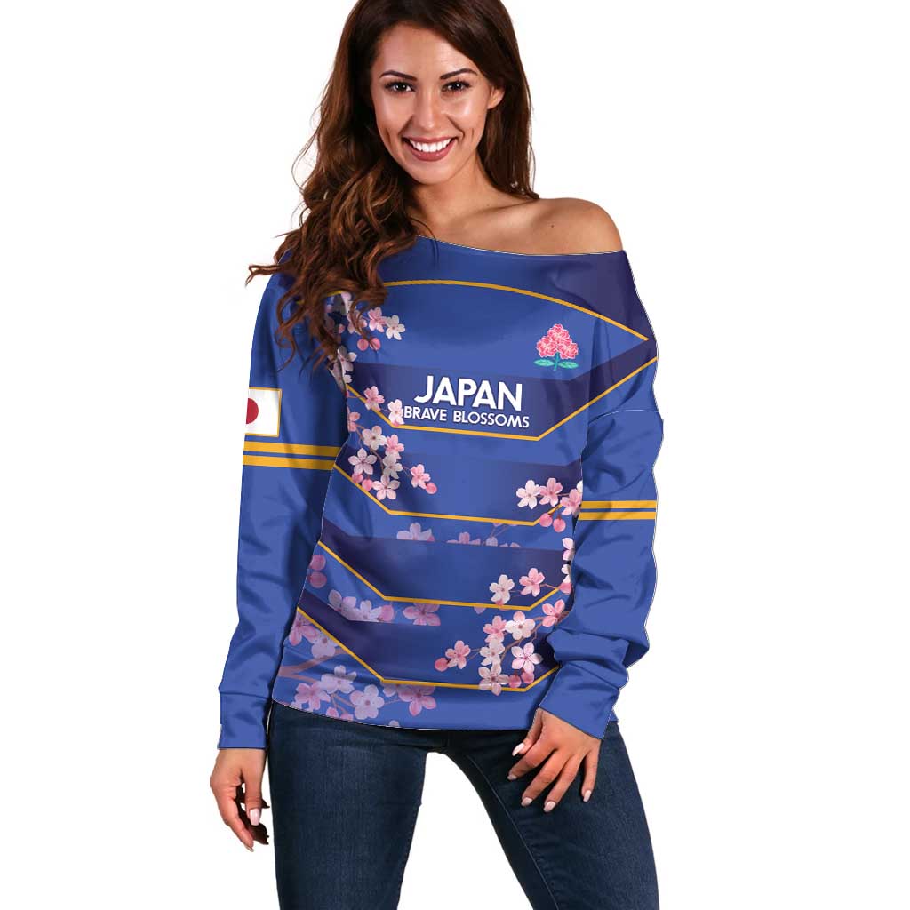 Custom Japan Rugby Off Shoulder Sweater Go Brave Blossoms - Wonder Print Shop