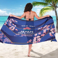 Blue Japan rugby sarong with cherry blossoms and centered 'JAPAN BRAVE BLOSSOMS' text