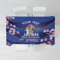Blue tablecloth mockup with “YOUR TEXT” and “JAPAN BRAVE BLOSSOMS” lettering