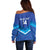 Custom Kuwait Football Off Shoulder Sweater Al-Azraq Sporty Style - Wonder Print Shop