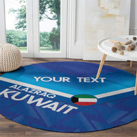 Blue round football-style carpet with 'YOUR TEXT' and Al-Azraq Kuwait stripe design