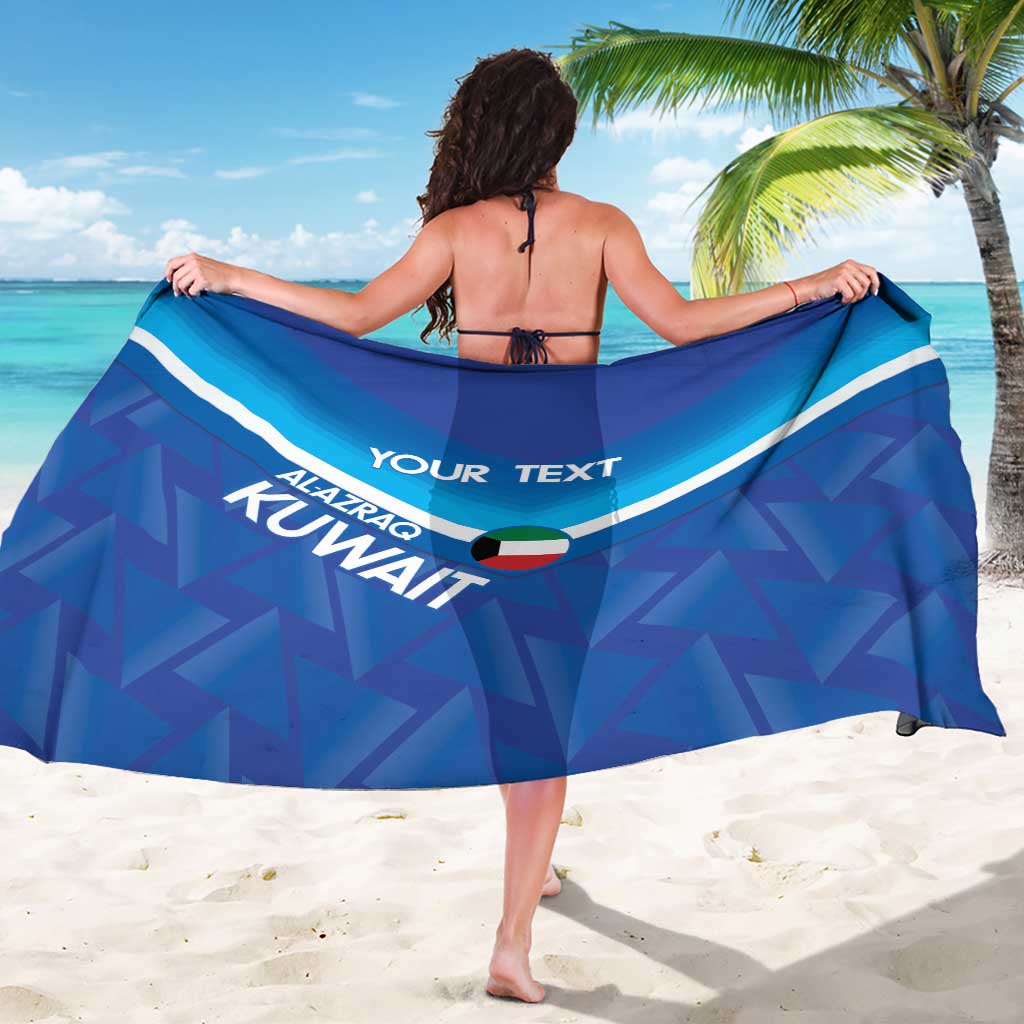 Custom blue football sarong, white stripe and Kuwait crest with 'YOUR TEXT' print