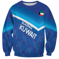 Blue football sweatshirt with chevron design, AL-AZRAQ KUWAIT print and crest
