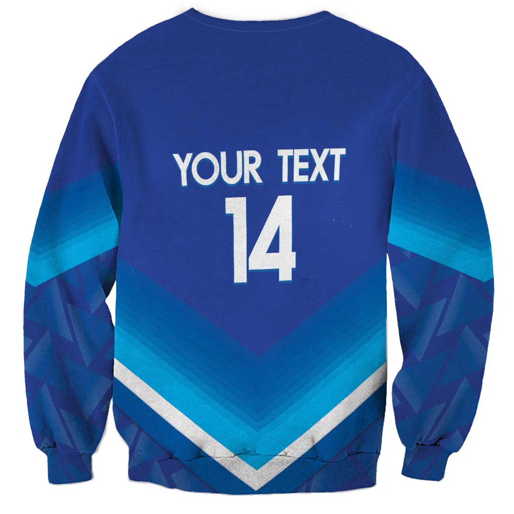 Blue football sweatshirt back print YOUR TEXT 14 with chevron stripes