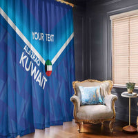 Blue football-style window curtain panels with white diagonal stripes and flag badge