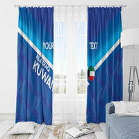 Blue football window curtain panels with white diagonal stripes and central custom text