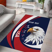 USA rugby area rug with eagle head graphic, stars, red white blue, 'YOUR TEXT'