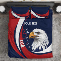 USA eagle bedding set, blue/red/white duvet with custom text and two top pillows