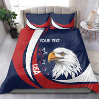 USA eagle bedding set, blue/red/white duvet with custom text and matching pillows