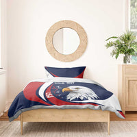 USA eagle bedding set with custom text, blue/red/white duvet and two pillows