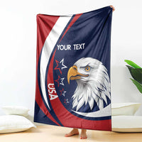 USA rugby blanket draped with eagle head and stars, 'Your text' on navy/red/white