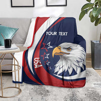 USA rugby blanket on couch, eagle face and 'Your text' design in navy/red/white