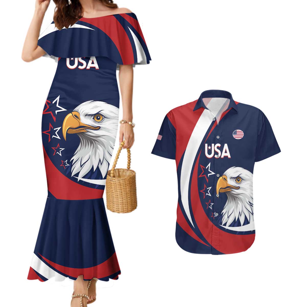 Custom USA Rugby Couples Matching Mermaid Dress and Hawaiian Shirt Go Eagles Sporty Style - Wonder Print Shop