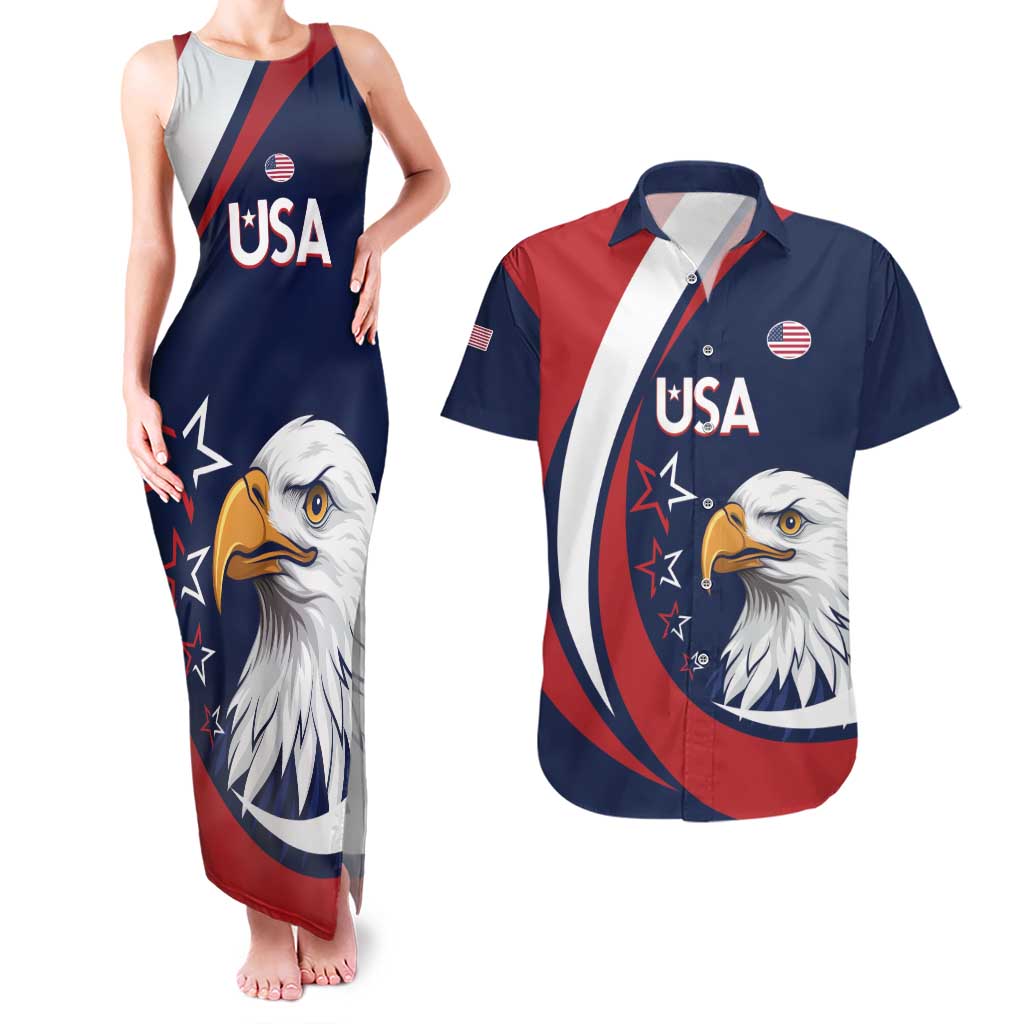 Custom USA Rugby Couples Matching Tank Maxi Dress and Hawaiian Shirt Go Eagles Sporty Style - Wonder Print Shop