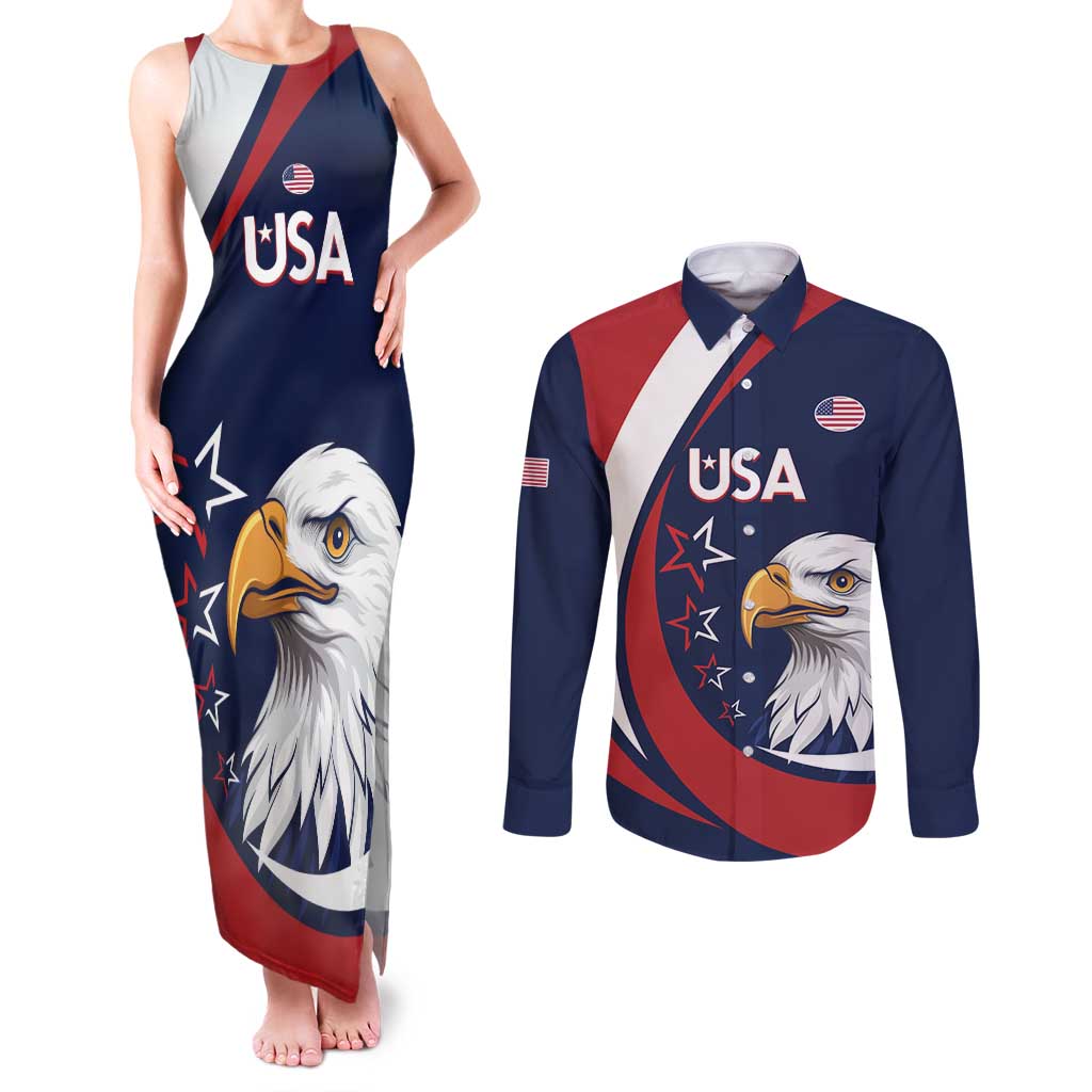 Custom USA Rugby Couples Matching Tank Maxi Dress and Long Sleeve Button Shirt Go Eagles Sporty Style - Wonder Print Shop