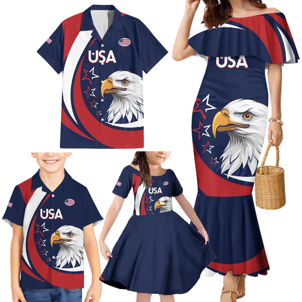 Custom USA Rugby Family Matching Mermaid Dress and Hawaiian Shirt Go Eagles Sporty Style - Wonder Print Shop