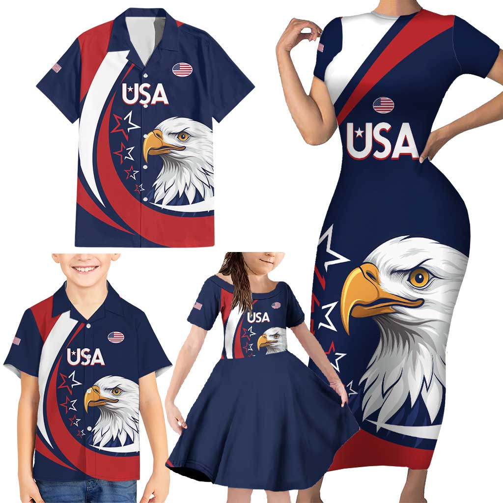 Custom USA Rugby Family Matching Short Sleeve Bodycon Dress and Hawaiian Shirt Go Eagles Sporty Style - Wonder Print Shop