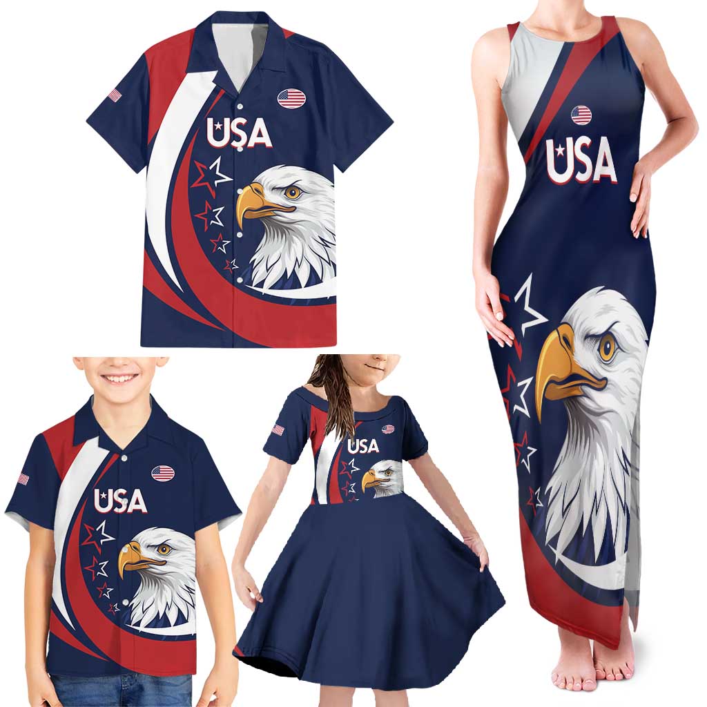 Custom USA Rugby Family Matching Tank Maxi Dress and Hawaiian Shirt Go Eagles Sporty Style - Wonder Print Shop