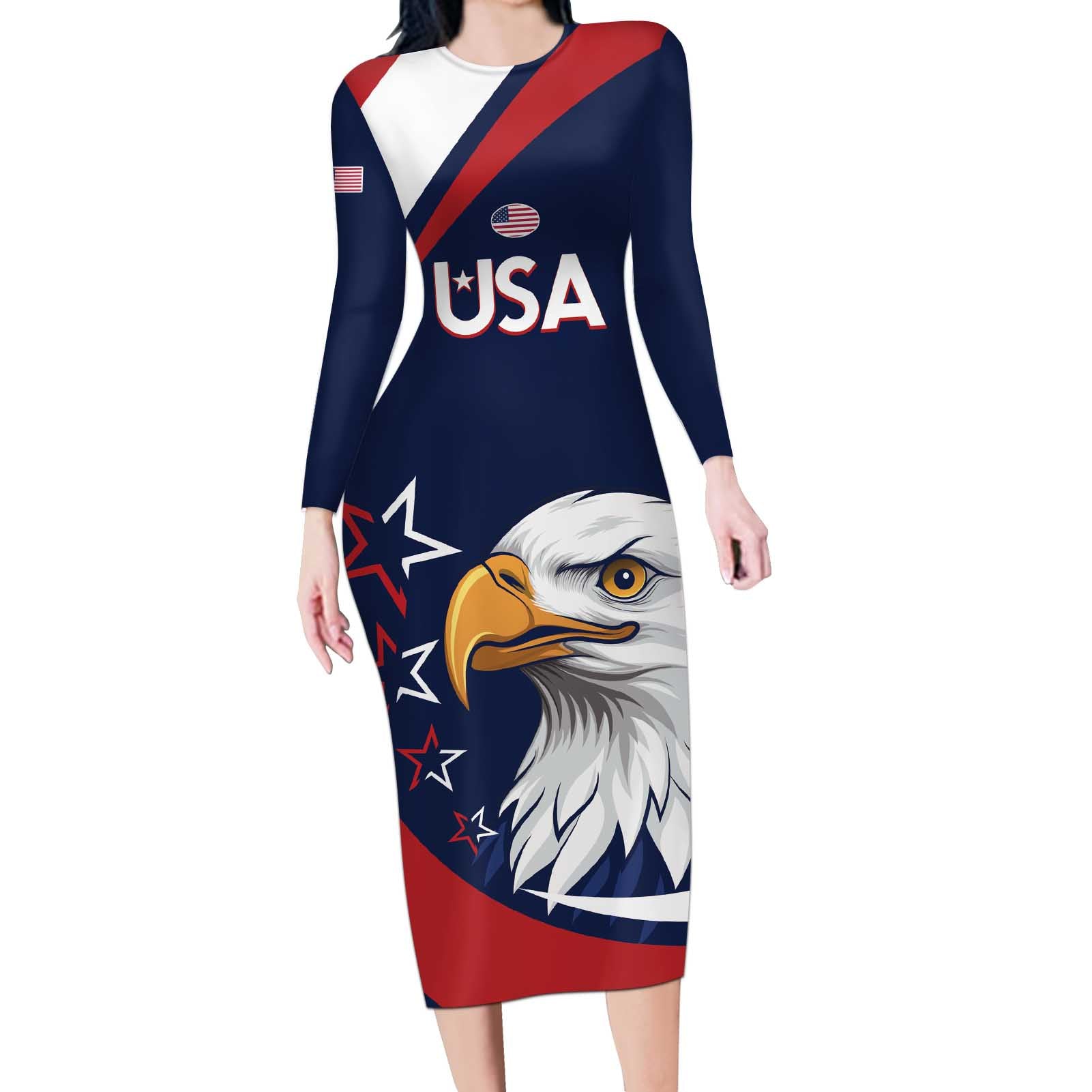 Custom USA Rugby Long Sleeve Bodycon Dress Go Eagles Sporty Style - Wonder Print Shop