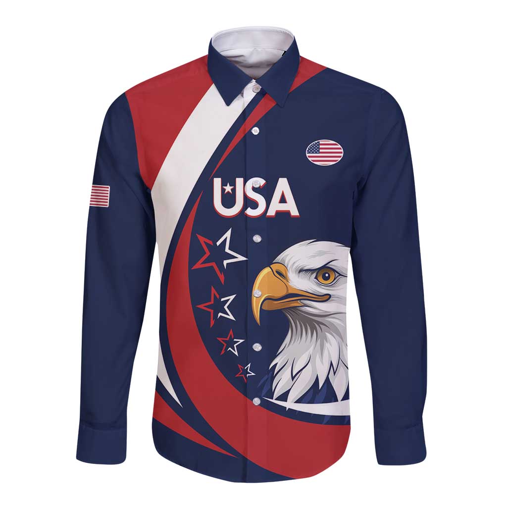 Custom USA Rugby Long Sleeve Button Shirt Go Eagles Sporty Style - Wonder Print Shop