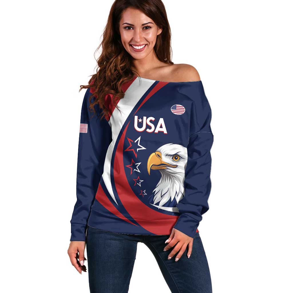 Custom USA Rugby Off Shoulder Sweater Go Eagles Sporty Style - Wonder Print Shop