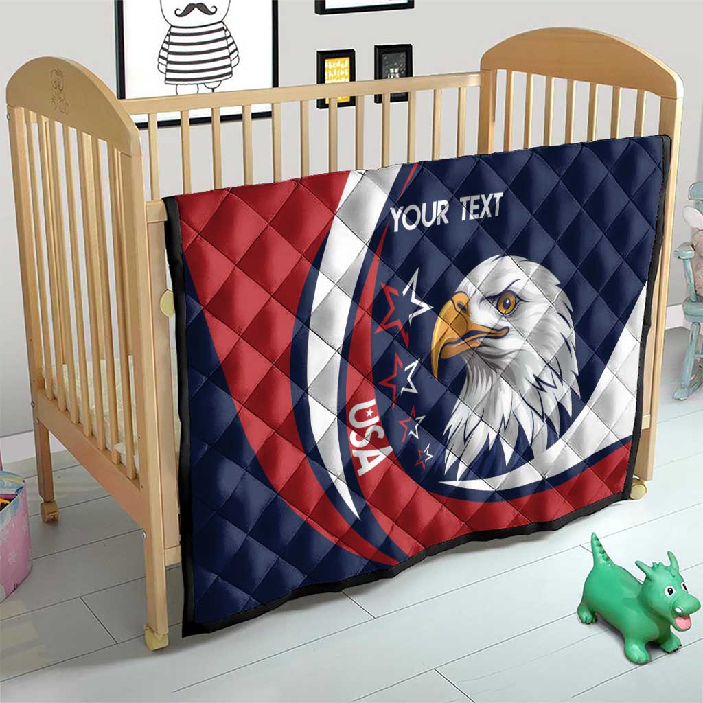 Rugby quilt for kids with navy and red design, eagle logo, and 'Your Text'