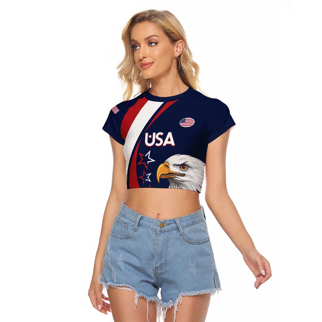 Custom USA Rugby Raglan Cropped T Shirt Go Eagles Sporty Style